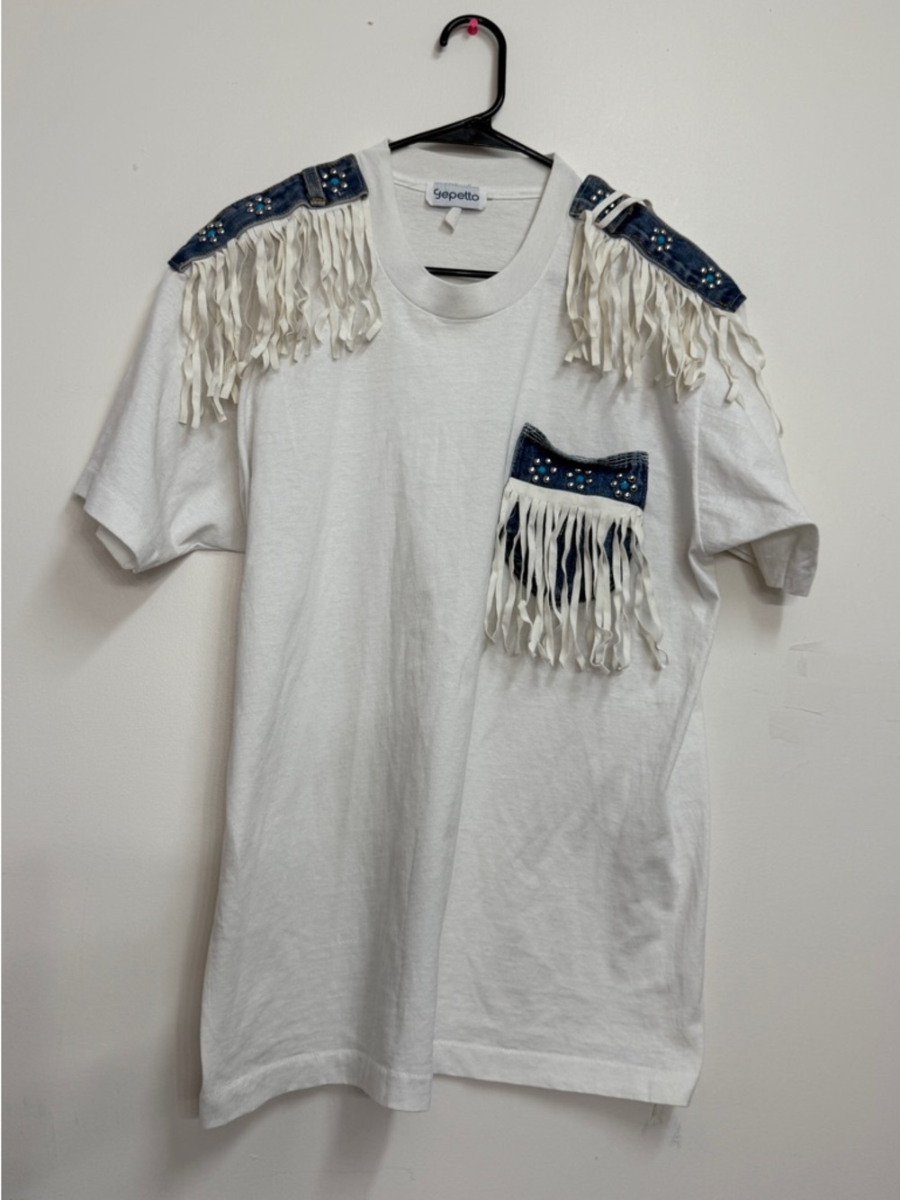 Vintage Gepetto fringe short sleeve t shirt western fringe shirt boho fringe top